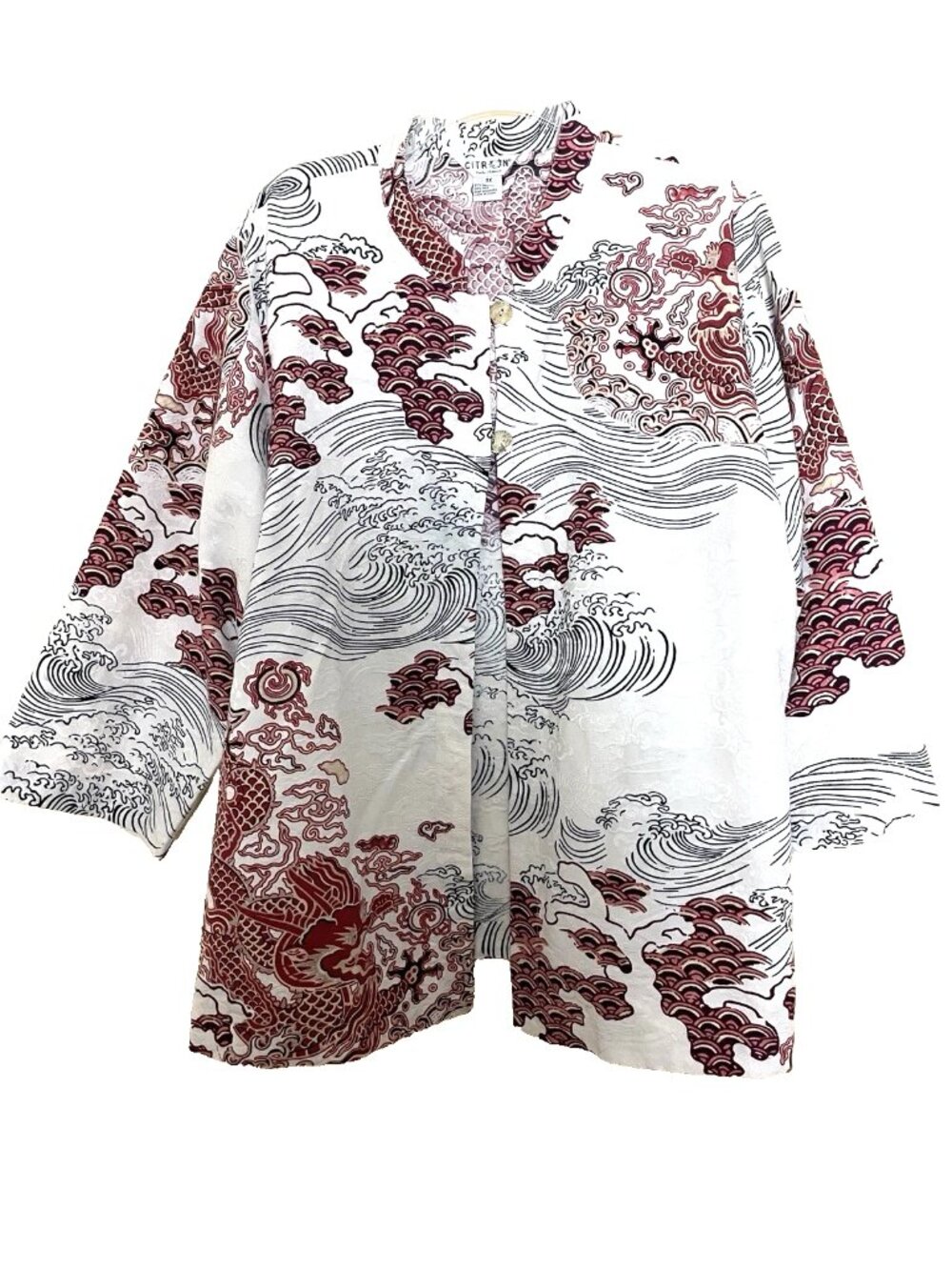Citron Santa Monica Jacket Women's Size 3X Dragons Asian Art To Wear Artsy Silk